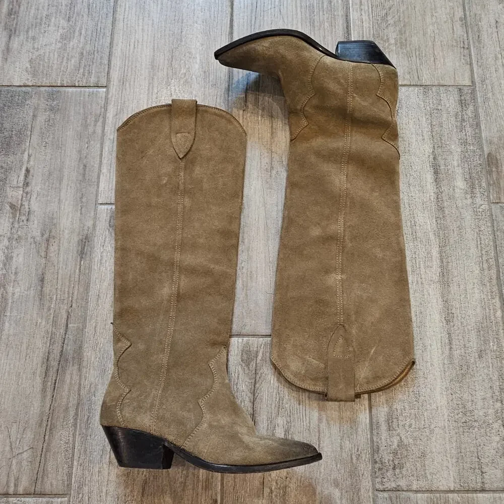 Isabel Marant Denvee Suede Knee High Boots Women EU 38 US 8 Taupe Western‎ - Picture 3 of 16